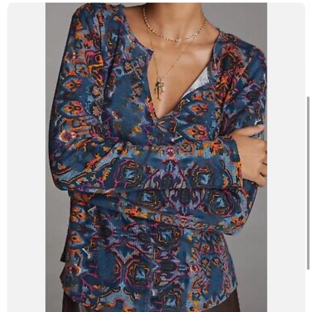Pilcro | anthropology top | boho | bohemian | SZ small | Aztec pattern